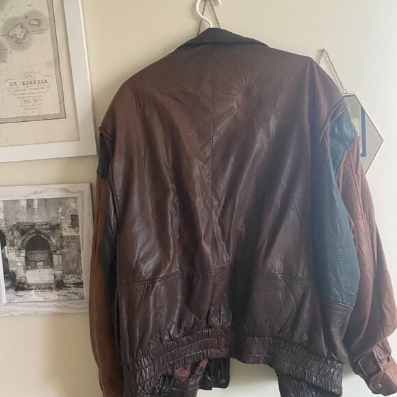 Cool oversized 90's leather jacket - caramel brown - Picture 5 of 6